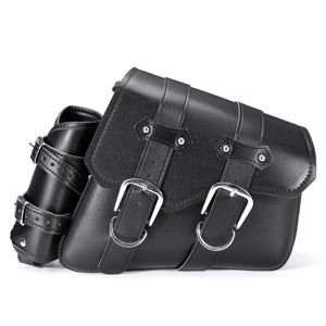 Left/Right Side Universal Motorcycle Saddlebags PU Leather Waterproof Black