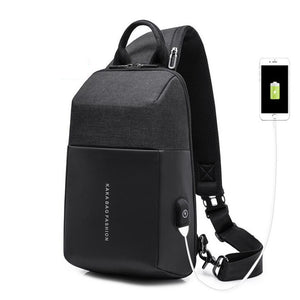 KAKA Casual Crossbody Bag Men Anti-theft Chest Pack USB External Charging Workout Traveling Student