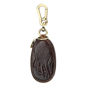 Car Remote Keychain Holder Case Bag Cowhide Leather Crocodile Claw Zipped Purse