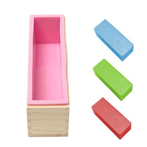 Silicone Loaf Bread Cake Mold Soap Making Mould Biscuit Baking Tool with Wooden Box