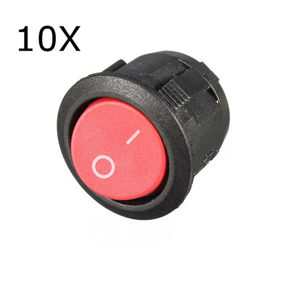 10Pcs Red Mini Round 2 Pin SPST ON-OFF Rocker Switch Button