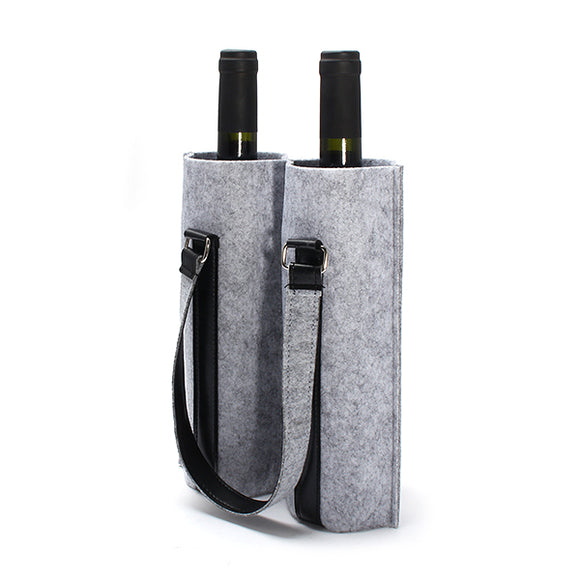 KCASA KC-BC02 Wool Felt Two Water Wine Bottle Carrier Bag Champagne Travel Tote Bag Holder Organizer