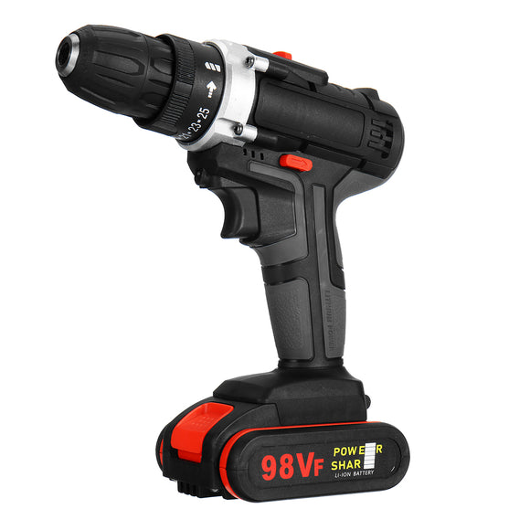 98VF Electric Cordless Impact Drill Screwdriver 25+1 Torque LED with 2 Battery