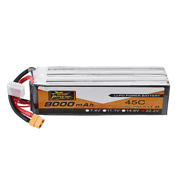 ZOP Power 22.2V 8000mAh 45C 6S Lipo Battery XT90 Plug for FPV Racing Drone