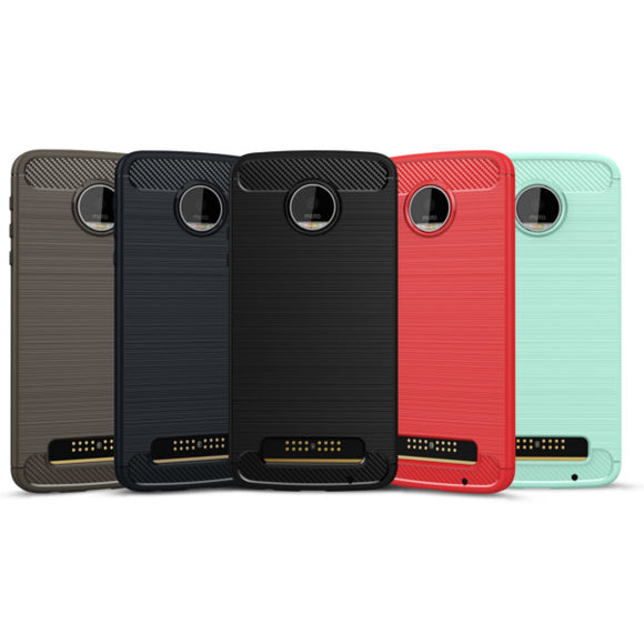 Simple Carbon Fiber Soft Silicone Back Cover Case For MOTO Z PLAY