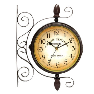 Rotating Double Side Wall Clock Garden Indoor & Outdoor Station Wall Mounted With Bracket