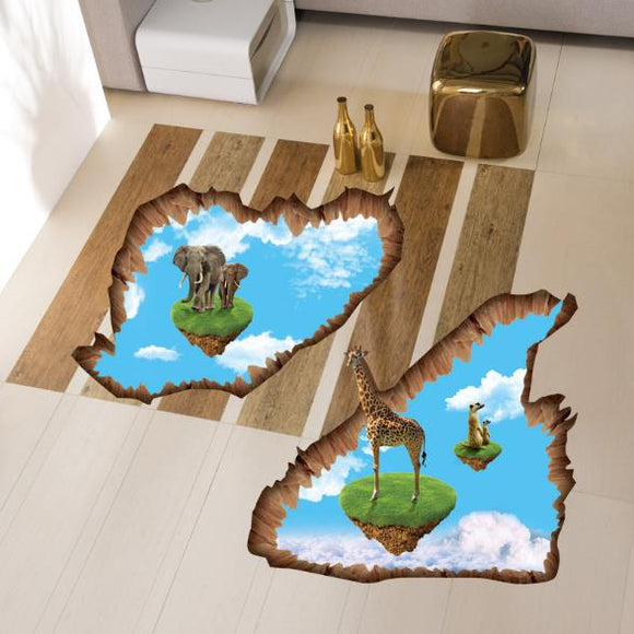 3D Elephant Giraffe Walking Living Room Bedroom Animals Floor Background Wall Decor