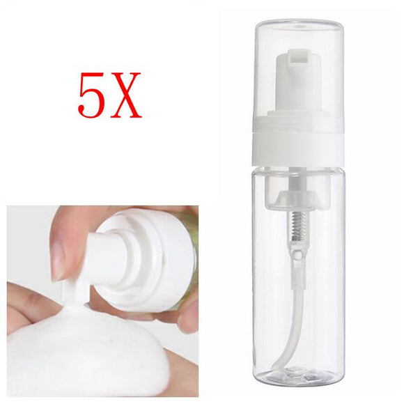 5pcs 50ml Empty Refilliable Bottles Perfume Lotion Spray Shampoo Clear Pump Dispenser