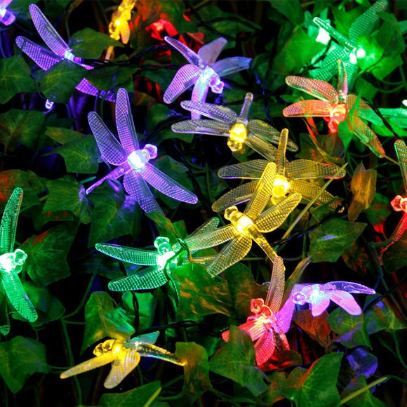 Honana DX-334 20 LED Dragonfly Colorful String Lights Solar Powered Night Light Garden Home Decor