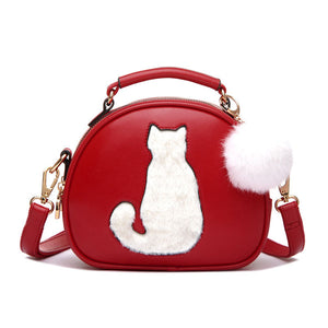 Women PU Leather Cute Cat Crossbody Bag Handbag Candy Color Bag