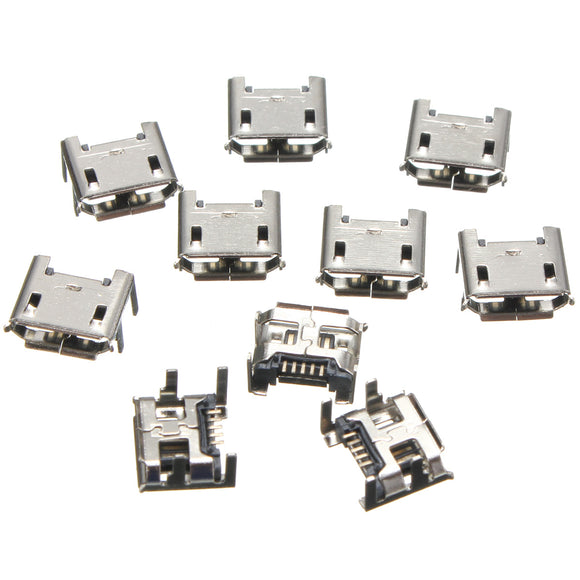 50pcs Micro USB Type B 5 Pin Female Socket 4 Vertical Legs For Solder Connector