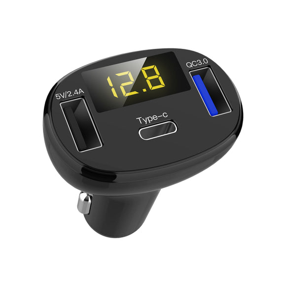 Quelima C02 Black Car Charger Digital Display QC3.0 Fast Charge Type-c
