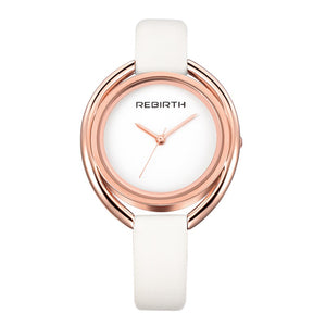 REBIRTH RE028 Simple Design Female Wristwatch Leather Band Quartz Movement Watch