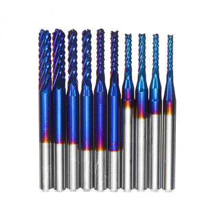 10pcs 1/8 Inch Shank Milling Cutter 1.5mm -3.175mm Blue Nano Coated End Mill CNC Router Bits Set