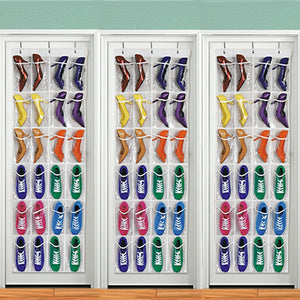 24Pocket Hanging Over Door Stainless Steel Holder Shoes Nonwoven Fabric Organizer Storage Door