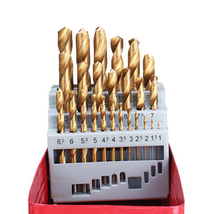 Drillpro 25Pcs M2 HSS 6542 Twist Drill Bit Set 1-13mm Titanium Coated Drill Bit with Metal Box for Wood Metal Drilling