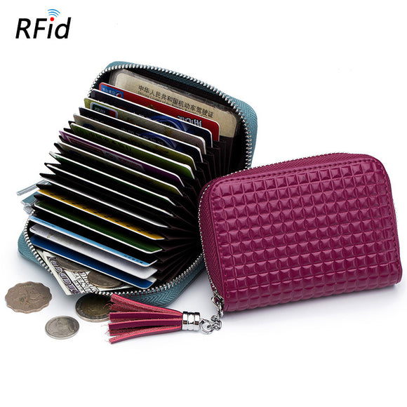 Women RFID Genuine Leather 16 Card Slots Wallet Card Holder Coin Bag