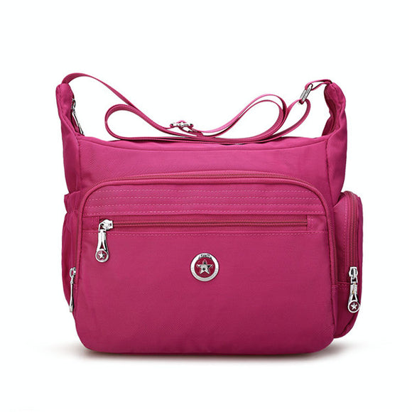 Women Nylon Multi Zipper Interlayer Pockets Shoulder Bags Light Waterproof Crossbody Messenger Bags