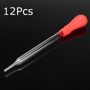 12Pcs Glass Medicine Laboratory Dropper Red Rubber Head Pipette Pipet 10ml