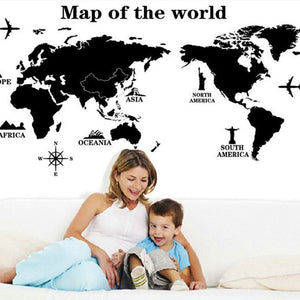 World Map Black Wall Stickers For Kids Rooms Study Room Removable Waterproof Adhesive Wall Art Decal