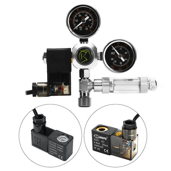 G5/8 W21.8 220V Aquarium CO2 Regulator Bubble Counter Magnetic Solenoid Decompression Valve