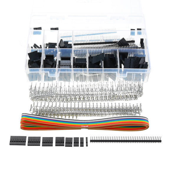 635Pcs Dupont Connector Housing Male/Female Pin Connector 40 Pin 2.54mm Pitch Pin Headers and 10 Wire Rainbow Color Flat Ribbon IDC Wire Cable Assortment Kit