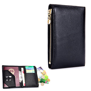 Men Women Genuine Leather Multifunction Passport Bag SIM SD Card Slot Travel Wallet