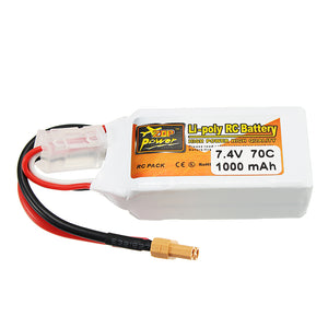 ZOP Power 7.4V 1000mAh 70C 2S Lipo Battery XT30 Plug