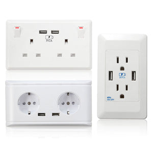 Double USB Socket White 13A 2Gang Electric Wall Plug Sockets With 2USB Outlet