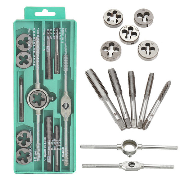 5pcs M6-M12 Metric Tap with 5pcs Die and Adjustable Tap Wrench