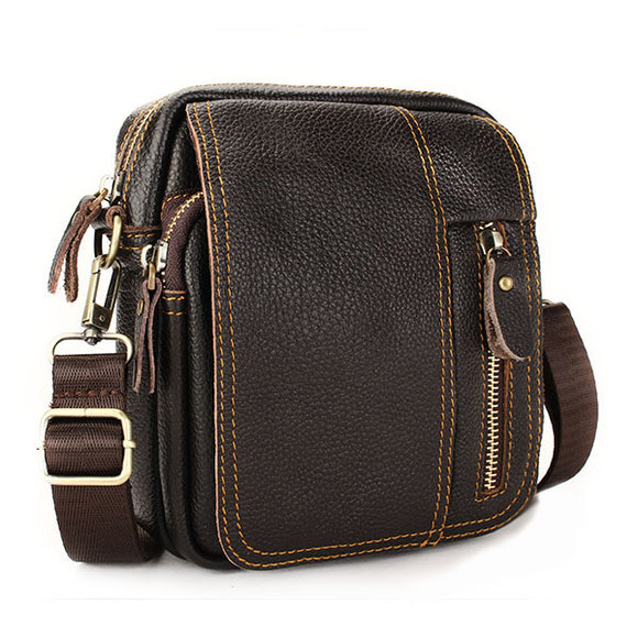 Men Genuine Leather Leisure Business Small Shoulder Crossbody Bag