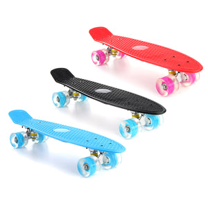 22'' LED Light Up Fish Skateboard 4 PU Wheel Single Warping Board Teenagers Kids Skateboard