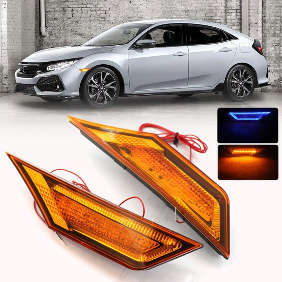 Pair Dual-color Amber+Blue LED Car Side Marker Lights Turn Lights for Honda Civic 2016-2018