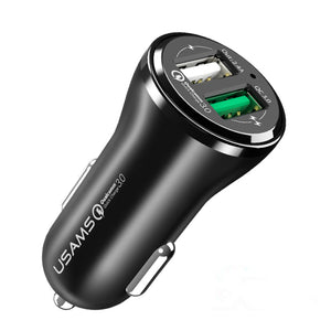 USAMS 18W Dual 2 Port USB Car Charger Compatible Qualcomm 3.0 For iPhone 7 Samsung S8 Xiaomi 6 Letv