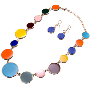 Candy Colourful Trendy Necklace Earrings Jewelry Set Round Flat Dot Shape Summer Hot Item