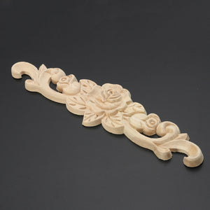 20X5cm Wood Carved Onlay Applique Unpainted Rose Flower Door Decoration