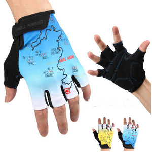 Mountain Cycling Gloves  Half Finger Bike Motocross Sports Bicycle Map Print Motorcycle Mitten