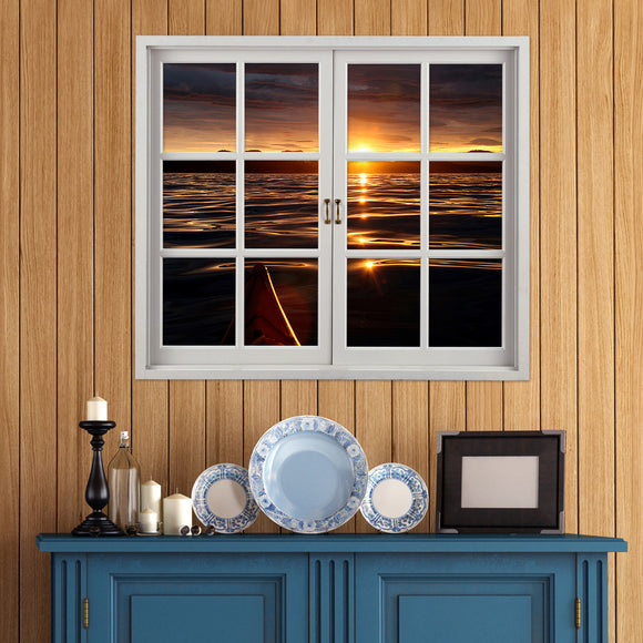 Sunset 3D Artificial Window View PAG Wall Decals Lake View Room Stickers Home Wall Decor Gift