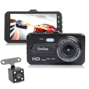 Quelima 4 Inch 1080P Touch Dual Lens Car DVR Camera Night Vision 170 Degree Wide