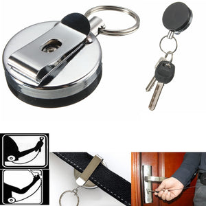 40x40mm Round Metal Telescopic Keychain Belt Clip Keyring EDC Tool