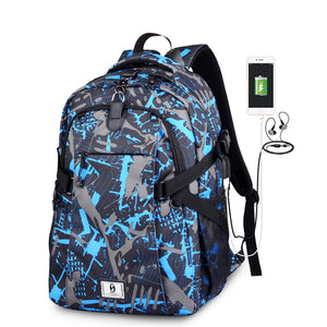 Men Outdoor Casual Sport Backpack Basketball Bag with USB Charging Port & Audio Port