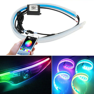 RGB APP Slim Flexible LED DRL Daytime Running Strip Light Headlight Universal