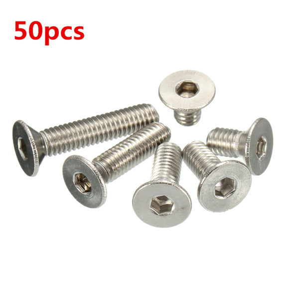 Suleve M4SH2 50pcs Metric M4 Stainless Steel Countersunk Flat Head Hex Socket Cap Screw Bolts