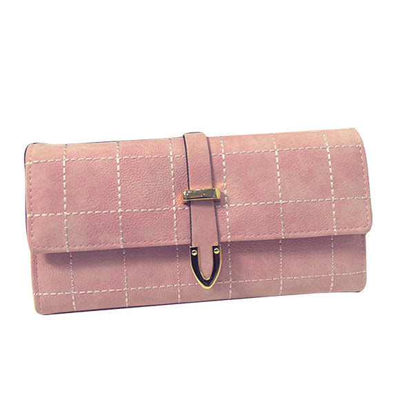 Women PU Plaid Wallet Three Folds Frosted Card Holders Casual Phone Clutch Bag