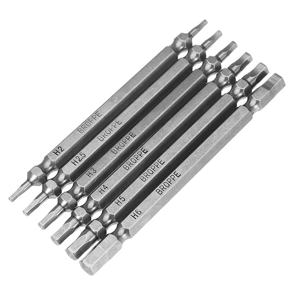 Broppe 6pcs Double Hex Head Magnetic Screwdriver Bits H2-H6 100mm Long 1/4 Inch Hex Shank