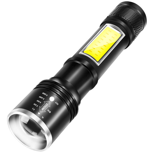 WARSUN 702 T6 LED + COB Flashlight 3 Modes Zoomable USB Rechargeable Flashlight EDC LED Torch Work Lamp Camping Hunting Emergency Lantern