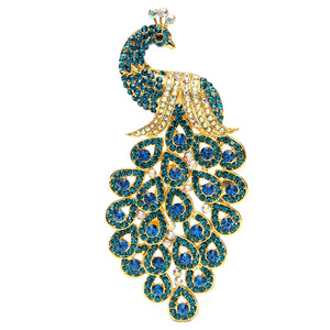 Vintage Gold-plated Peacock Bird Blue Crystal Bird Brooches Pin