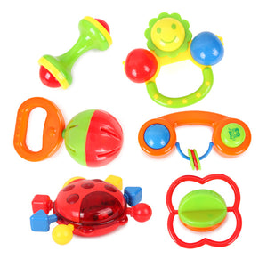 6pcs Multi Shape Baby Lovely Plastic Hand Shake Bell Ring Rattles Educational Toys