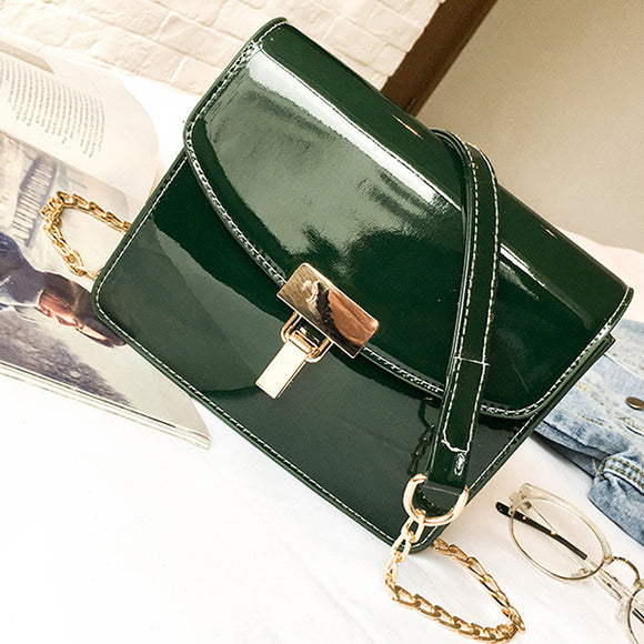 Women Patent Leather Lock Chain Korean Version Crossbody Bag Messenger Bag