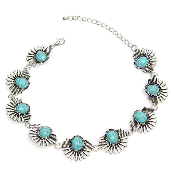 Bohemian Silver Turquoise Beads Collar Choker Necklaces For Women